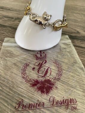 Premier Designs Silver and Gold tone  Cat and Dog Link Bracelet